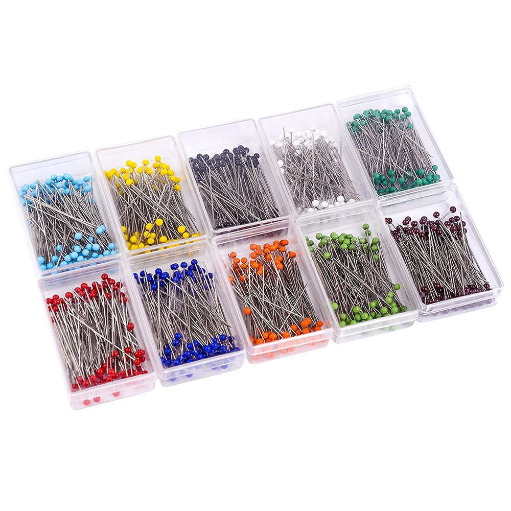Unid/caja de agujas de coser de , cabeza de cristal coloreada, aguja de punto, agujas de costura, alfileres de seguridad DIY fijos, 100