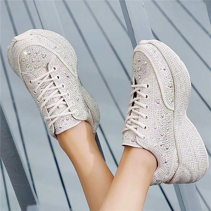 RASMEUP cristal microfibre plate-forme baskets Bling grosses femmes chaussures confortables et respirantes chaussures pour dames