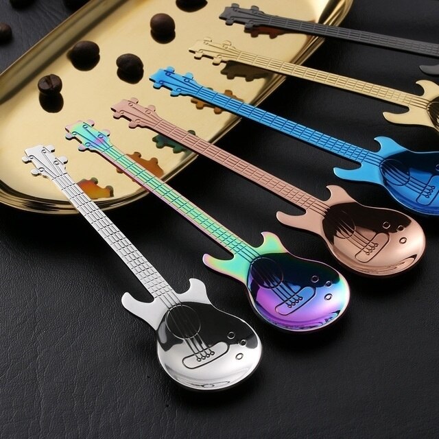 Guitare arc-en-ciel cuillères en acier inoxydable, cuillère à café et à thé, couverts, outils pour boire, cuillère à café 1 pièce