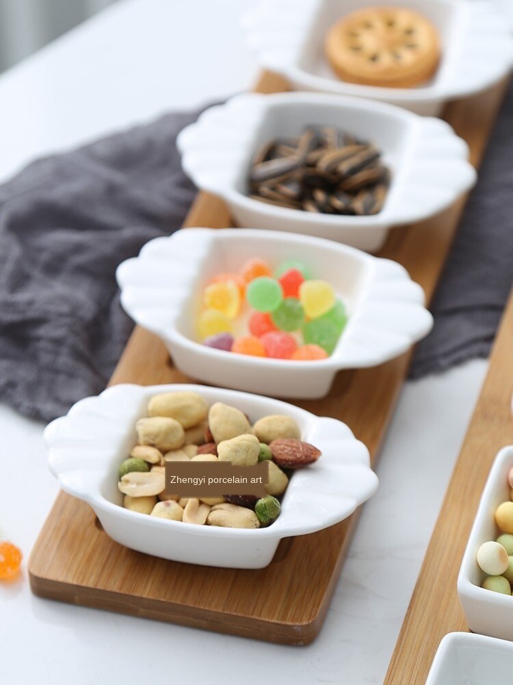 Japanese-style fruit platter tray ceramic cutlery dish snacks / nuts / desserts natural bamboo tray set / sauce dish
