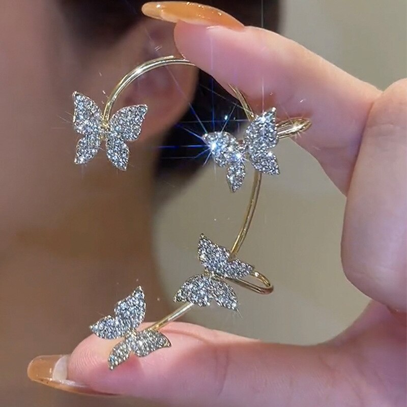 Koreaanse Oorbellen Mode-sieraden Metalen Vlinder Oor Clips Zonder Piercing Voor Vrouwen Sparkling Zirkoon Oor Manchet Clip Oorbellen