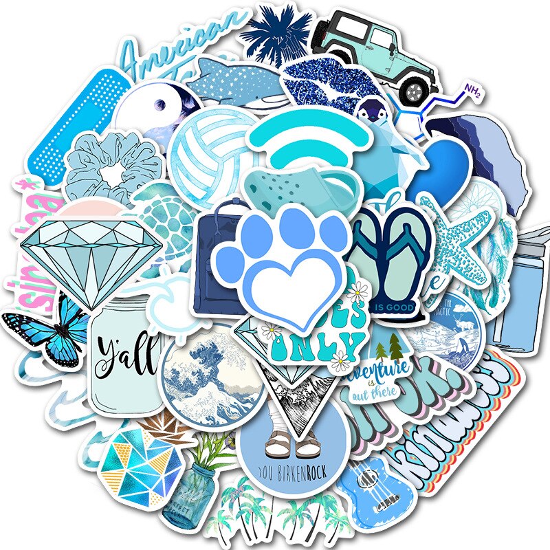 50pcs bleu INS Style Vsco autocollants étanche fille Graffiti autocollant pour bricolage voiture ordinateur portable guitare bagages Skateboard enfants décalcomanies jouet