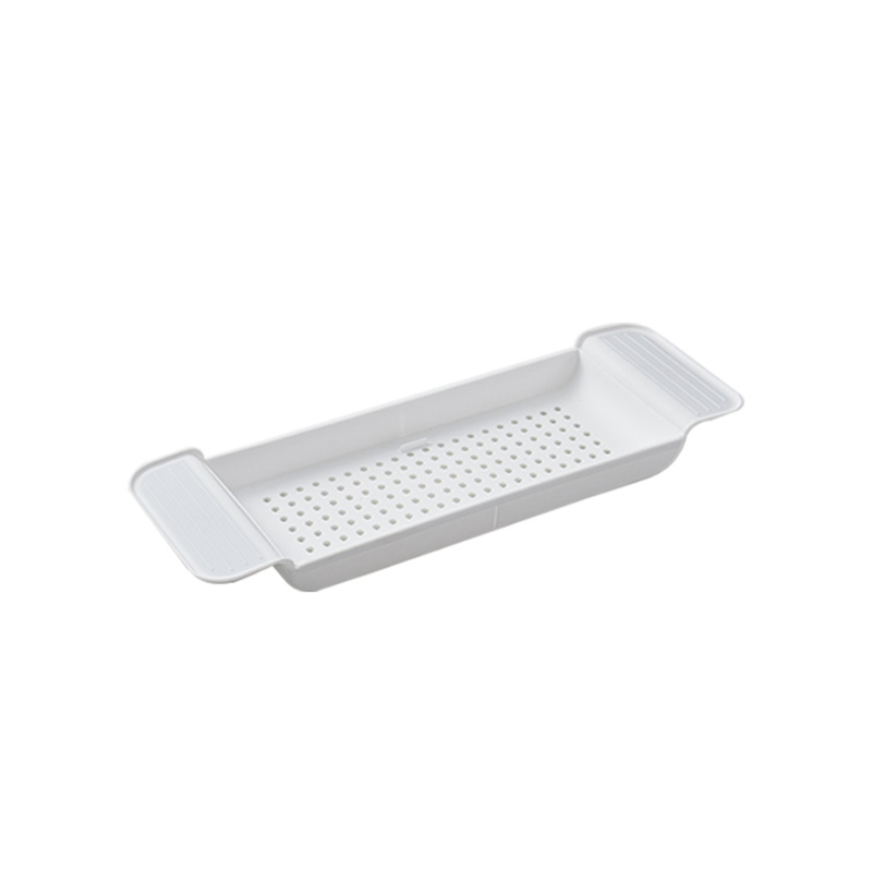 Multi-Function Retractable Bathtub Storage Rack Bath Tray Shelf Tub Bathroom Tools Towel Storage Shelf Kitchen Sink Drain Holder: White