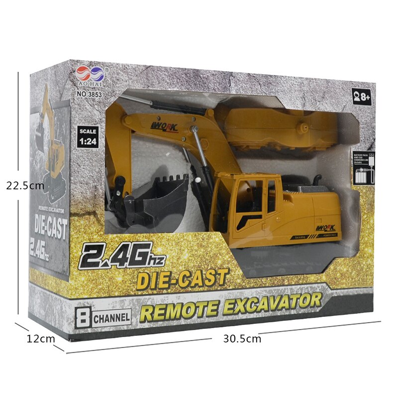 Buscador de Excavadora hidráulica Rc, de 2,4 Ghz, 8 canales 1:24, de fundición a presión, para ingeniería de coche, aleación de plástico, excavadora RTR para niños