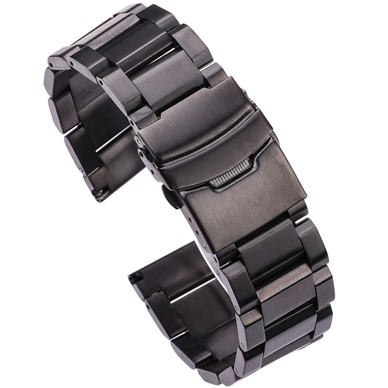 Solid Stainless Steel Brushed Watch Strap with Safety Clasp 18mm 20mm 22mm 24mm Available in Black Silver Unisex Watch Band: White Black / 20mm