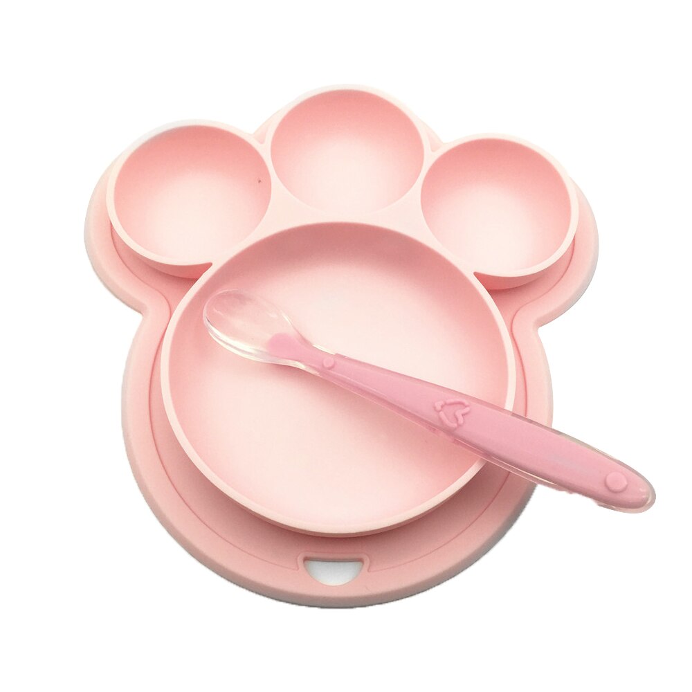 Plato de silicona para bebé, platos de alimentación sin BPA, vajilla de entrenamiento con ventosa para bebés, bonitos platos coloridos de oso de dibujos animados para niños: pink