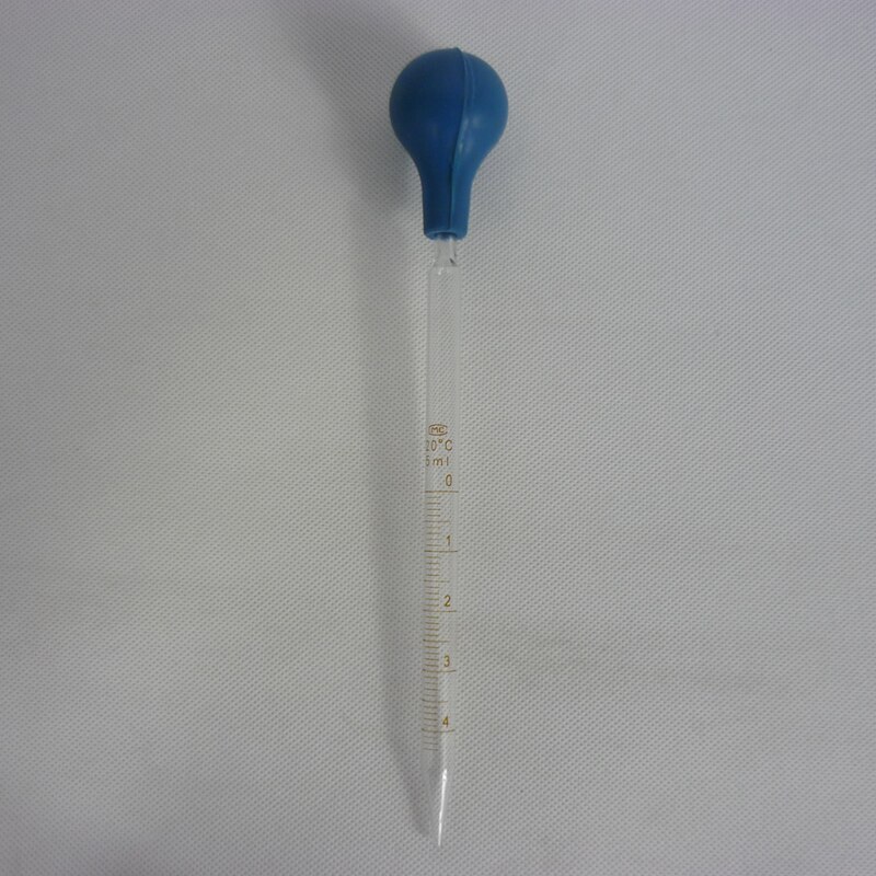 5ml graderte pipetter av glass overføringspipette med blå gummi sugepære størrelse 10x 200mm vol 5ml 3 stk/lott