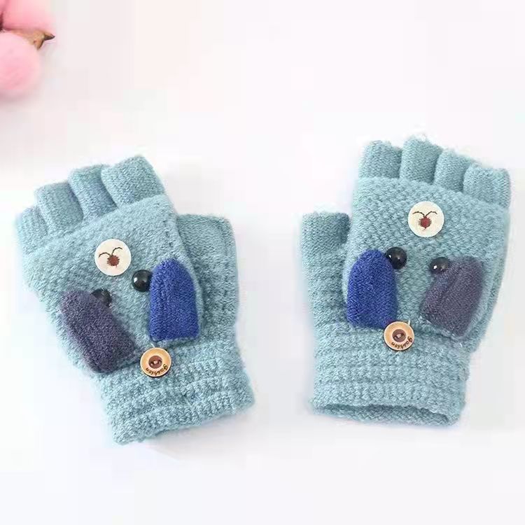 Kids Handschoenen Half-Vinger Flip Winter Baby Warm Vijf-Vinger Handschoenen Breien Basisschool Handschoenen Wanten 6-12year