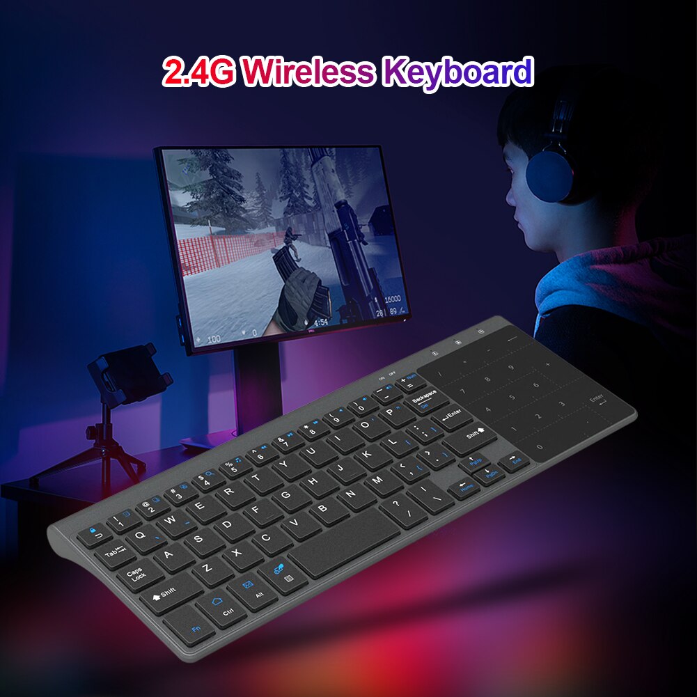 Wireless Keyboard Mini Bluetooth Keyboard 2.4GHz Wireless Keyboard with Touch Numeric Pad 59 Keys Ultrathin PC Keyboard