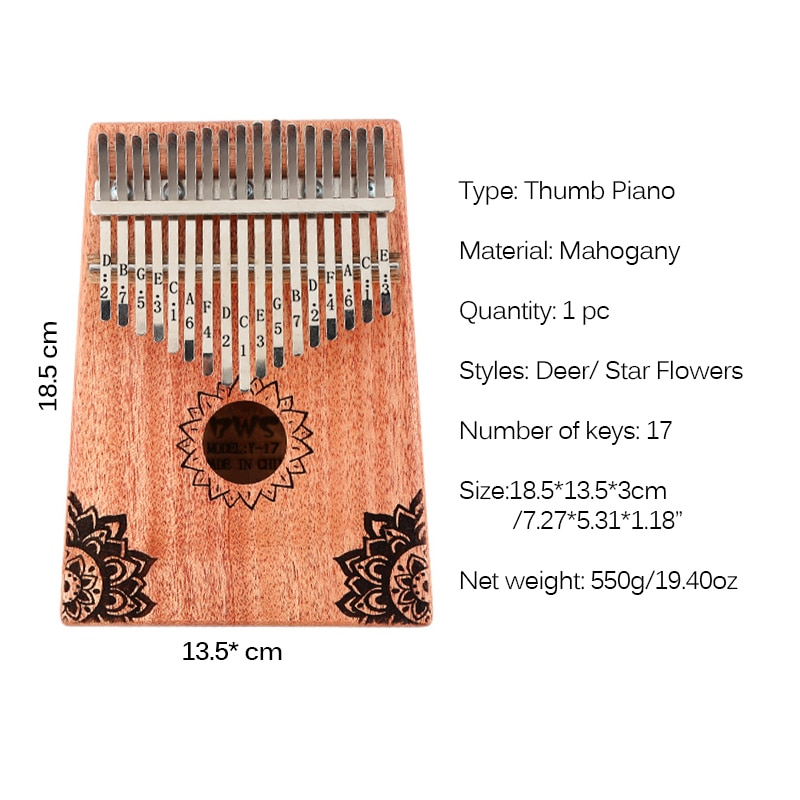kalimba 17 teclas piano de pulgar kalimba música madera caoba cuerpo instrumento Musical con libro de aprendizaje Tune Hammer para principiante