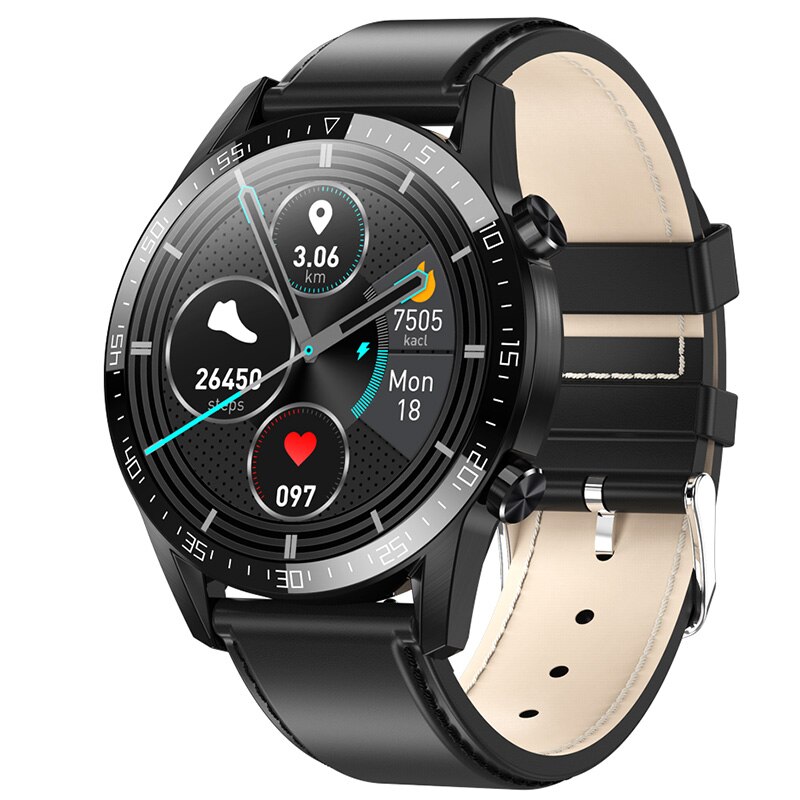 Reloj Inteligente Slimme Horloge Android Mannen Waterdichte IP68 Smartwatch Mannen Smart Horloge Kerst Voor Het Jaar: Black Leather