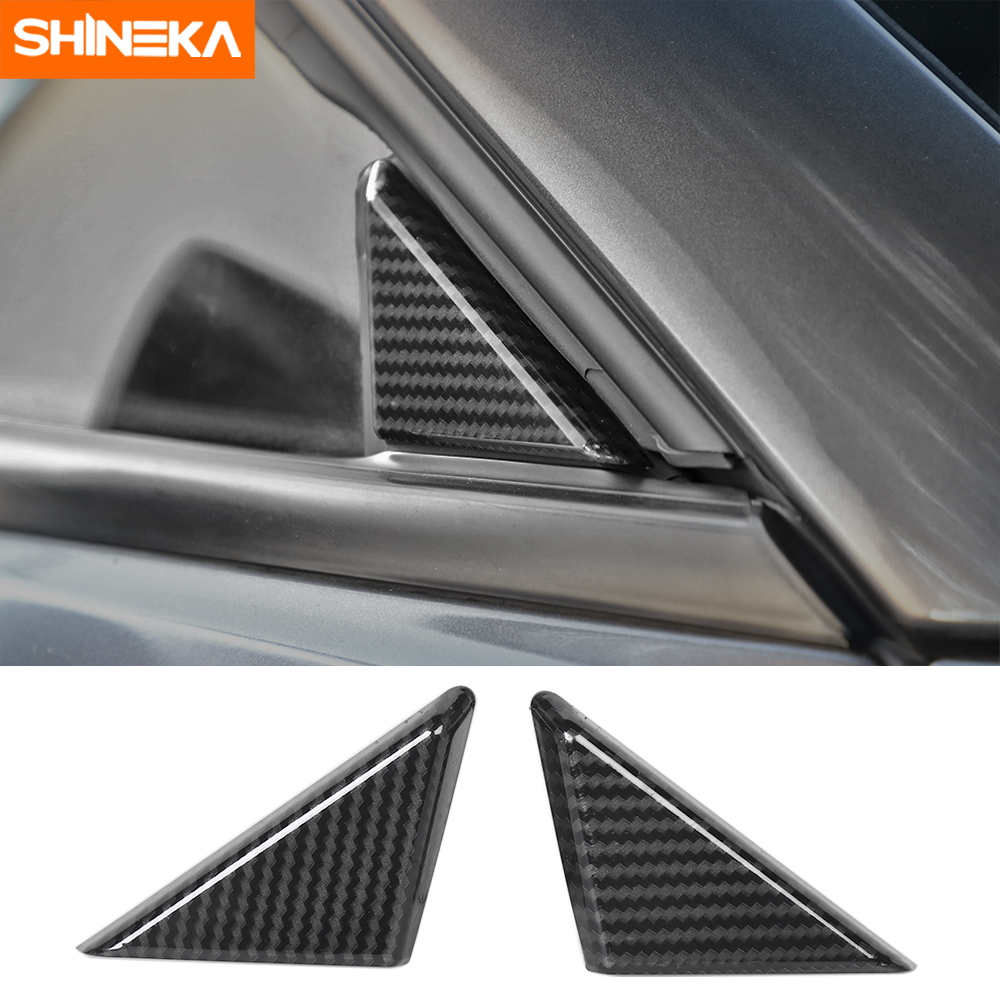 SHINEKA Koolstofvezel Auto Voorruit Driehoek Glas Decoratieve Cover Sticker Accessoires Voor Dodge Challenger + Auto Styling