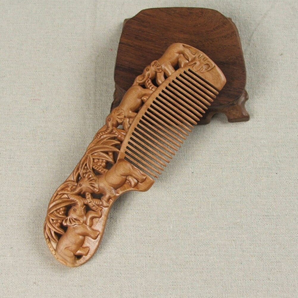Handgemaakte Bericht Kam Natuurlijke Perzik Houten Kam Olifant Carving Anti Statische Spa Bericht Kam Hair Styling Tool