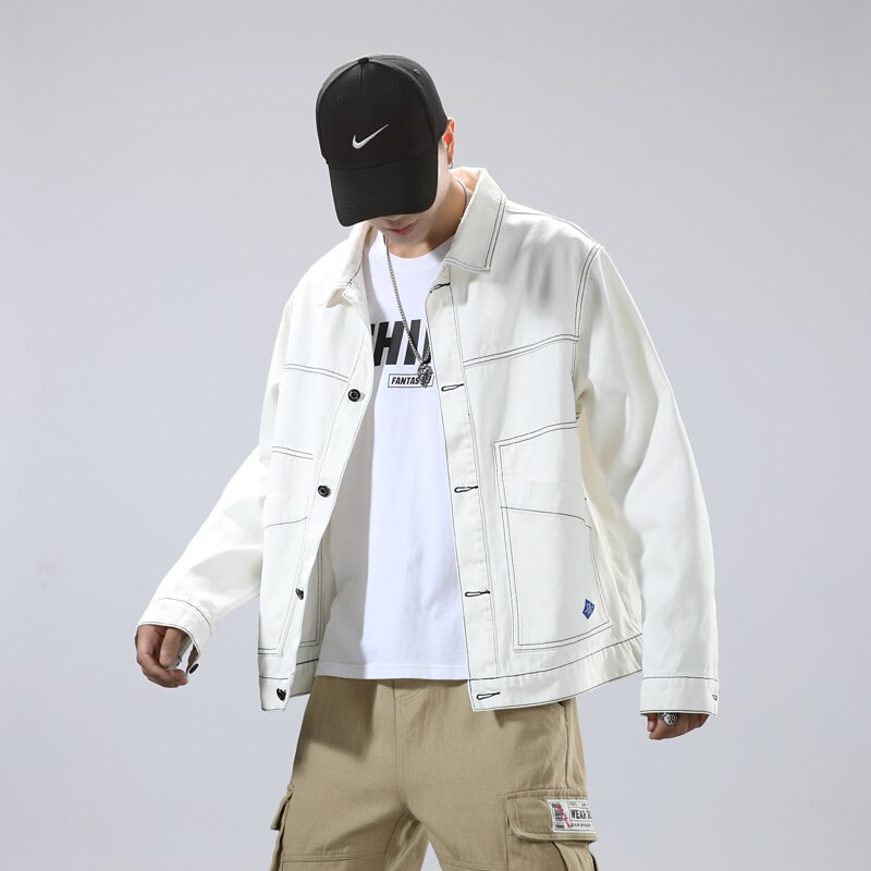 Syys denim takki miehille japanilainen trendi vaatteet napit takit paita streetwear teinien rock ja hip hop cargo takki