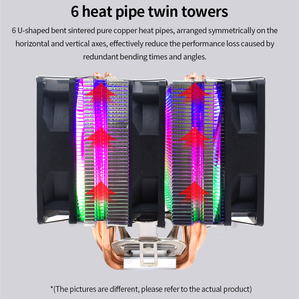 TISHRIC – ventilateur de refroidissement à 6 colonnes en cuivre, 4 broches, PWM, rvb, pour processeur Intel LGA 1151 1150 AMD AM2 AM3
