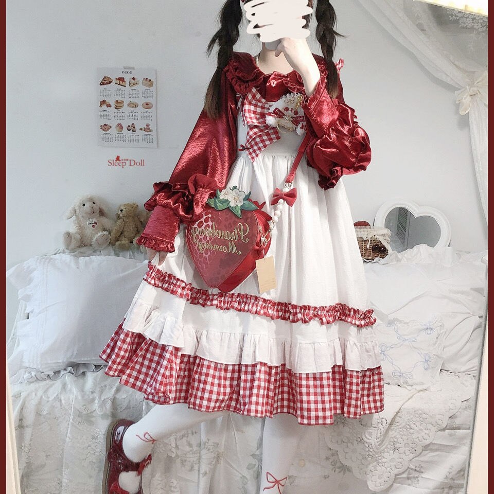 Yuipo Japanse Lolita Jsk Jurk Gagley Landelijke Stijl Verstoorde Strik Kawaii Kant Frilled Zachte Meisje Sling Jurk Kawaii Kleding