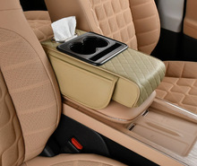 Universal Car Armrest Box Heightener Pad - Multifunctional Extended Auto Center Console Cushion with Built-in Tissue Box for Enh: Yellow