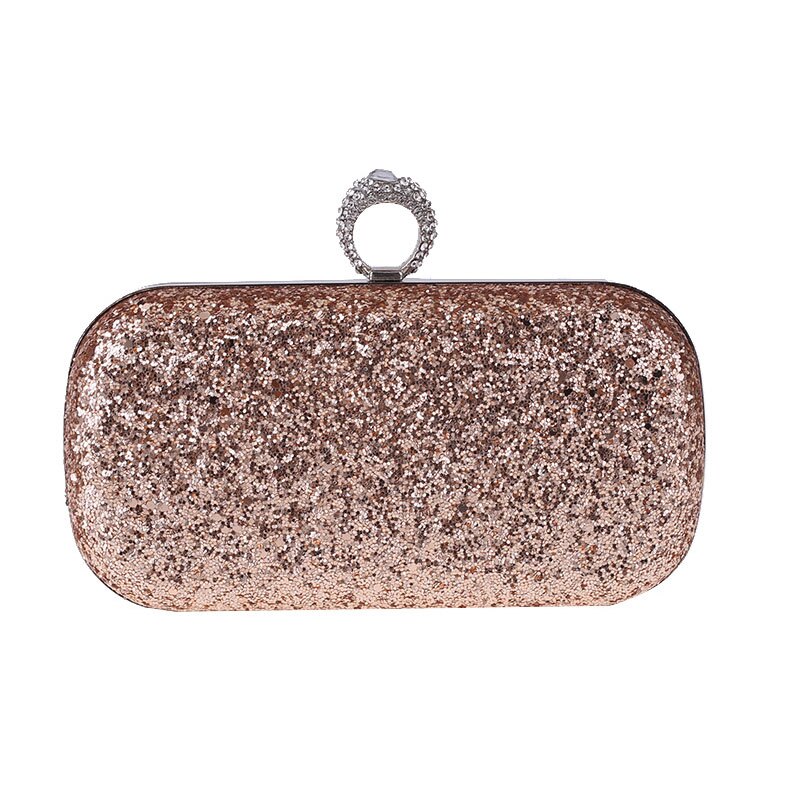 Sequin Clutch Bag Vrouwelijke Avond Koppelingen Vinger Ringen Wedding Purse Exquisite Vrouwen Keten Schoudertas bolsa feminina ZD1292: Champagne