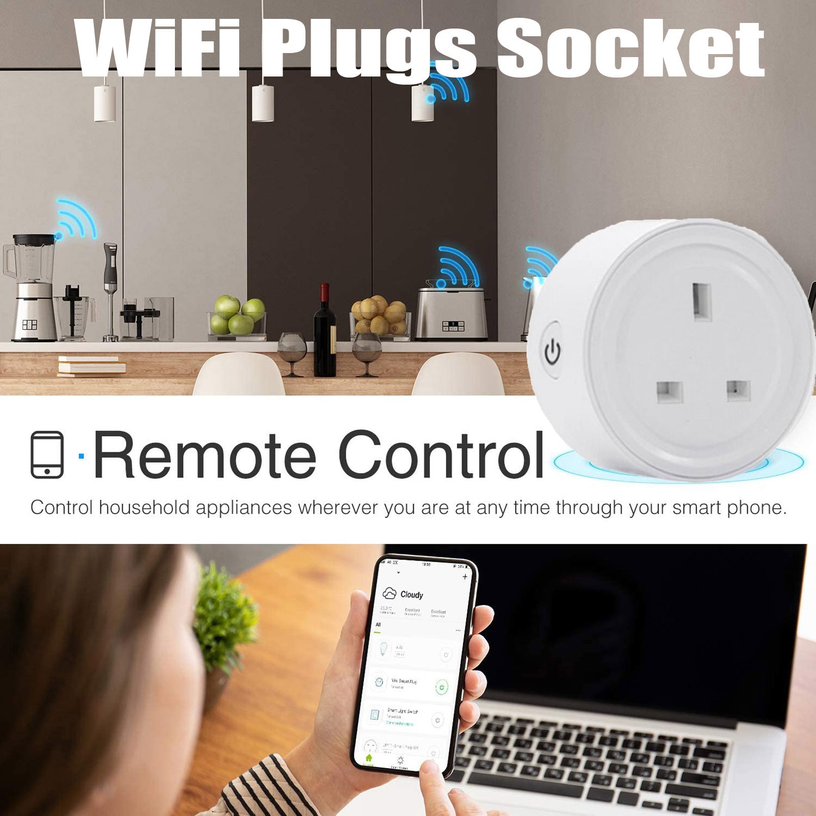 Smart WiFi plug adapter 16A remote voice control power monitor socket timing function can be used with mobile phone APP45#: Default Title