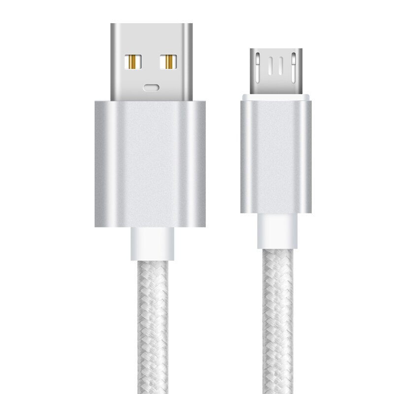 2A Nylon Micro Usb-kabel Snel Opladen Usb Data Kabel Voor Samsung Vivo Lg Lenovo Tablet Android Mobiele Telefoon Usb oplaadsnoer: Silver