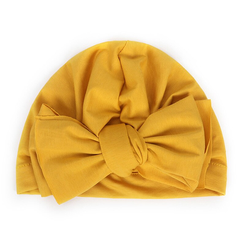 Grote strikken babyhoed zacht lente zomer kinderen babymeisje muts schattige kinderen peuter muts tulband: Geel