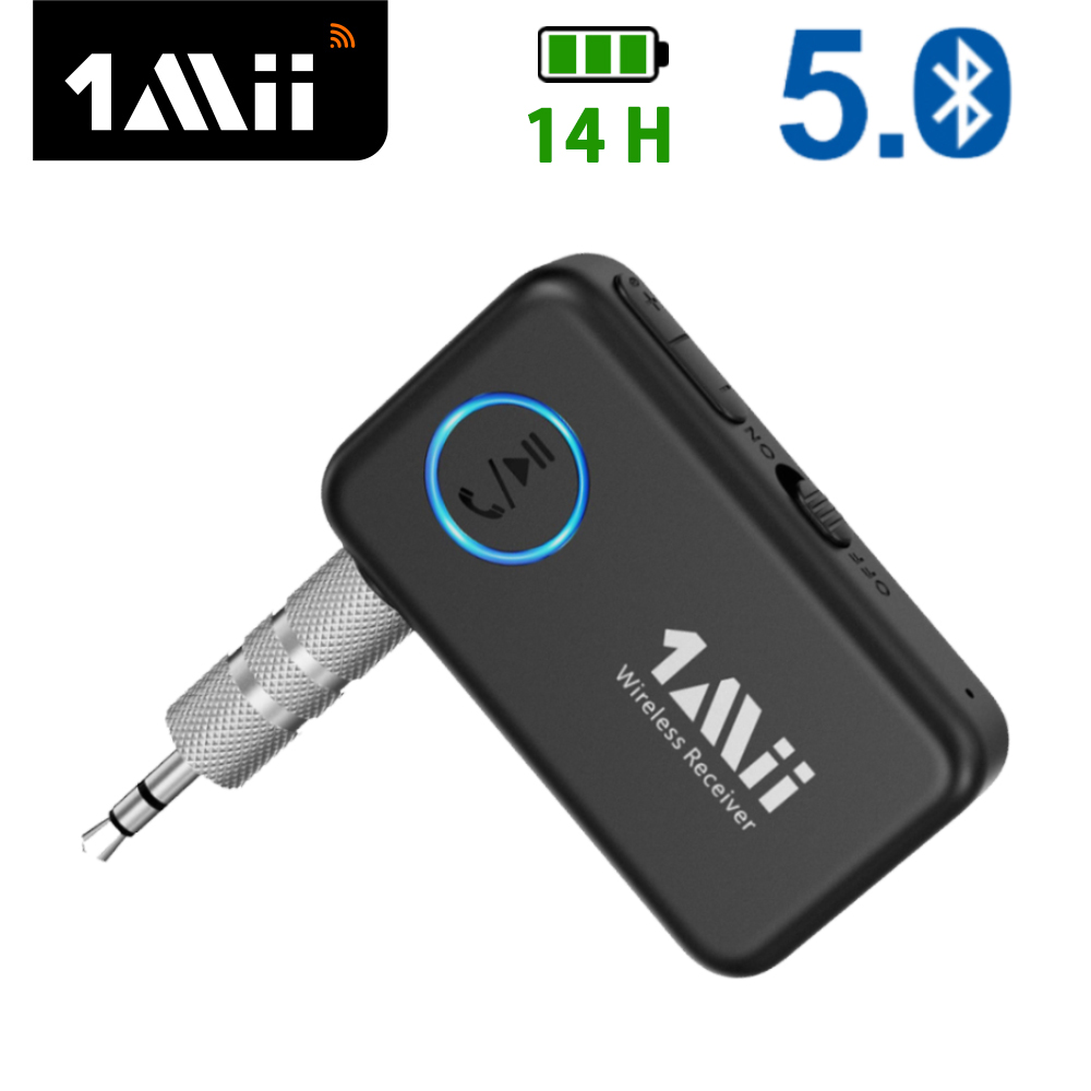 1mii ml100 receptor bluetooth 5.0 para adaptador de áudio aux de carro, com microfone 14h bateria longa 3.5mm jack para tv fone de ouvido alto-falante