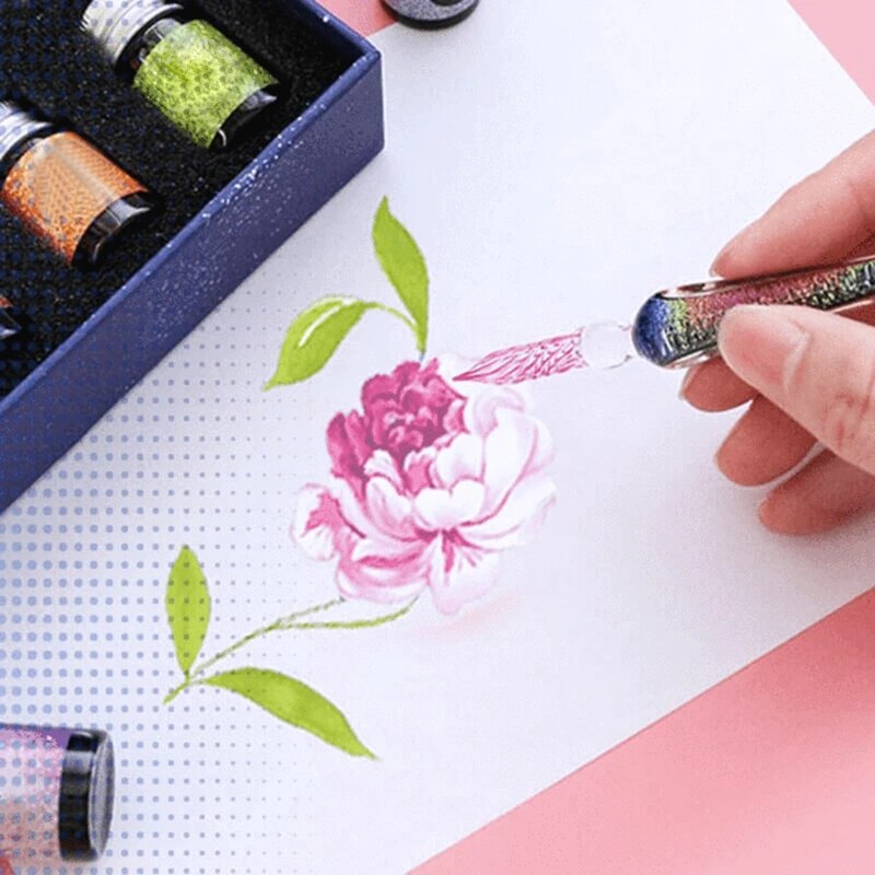 Innovative Handmade Crystal Glass Dip Pen Calligraphy Fountain Set Ink J99Store