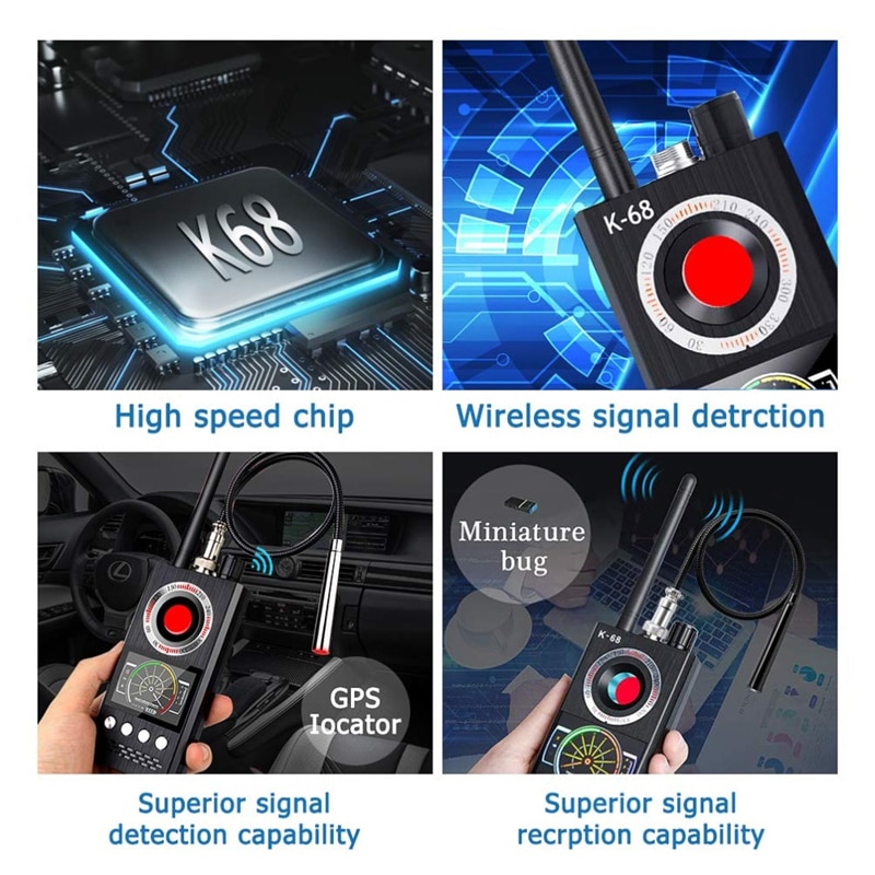 K68 Anti Spy RF Detector Multifunctional Camera Detectors Signal Wireless Bug GPS Alarm Scanner Hotel Mini Camera Finder