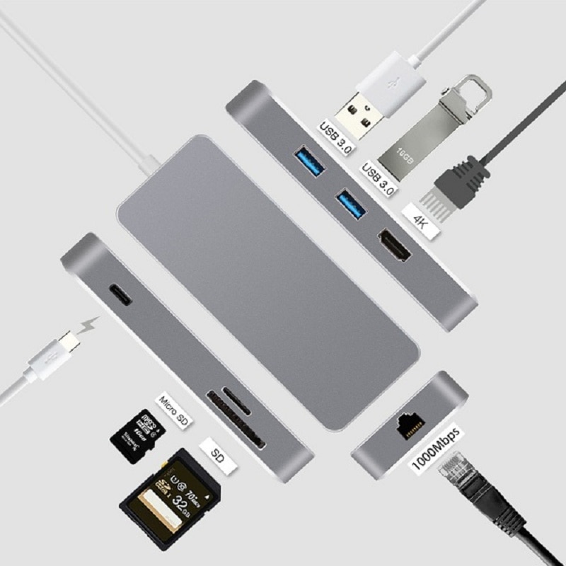 Thunderbolt 3 docka usb hub typ-c till hdmi ethernet  rj45 adapter multi usb 3.0 usb c ladda tf sd-kort för macbook pro usb c hub