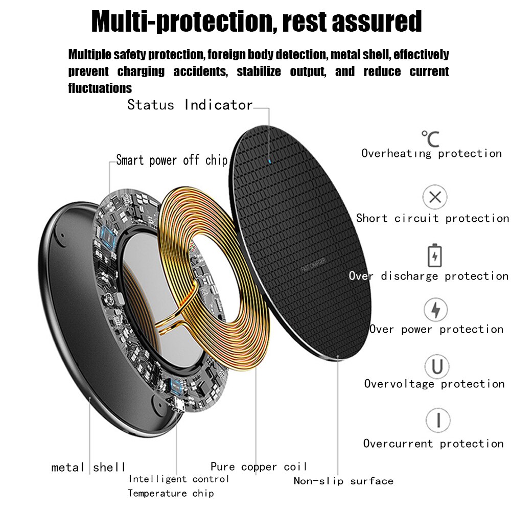 Qi wireless fast charger ultra-thin metal pad 15W wireless fast charger for iPhone13por Huawei Android Samsung S9 Note8 adapter