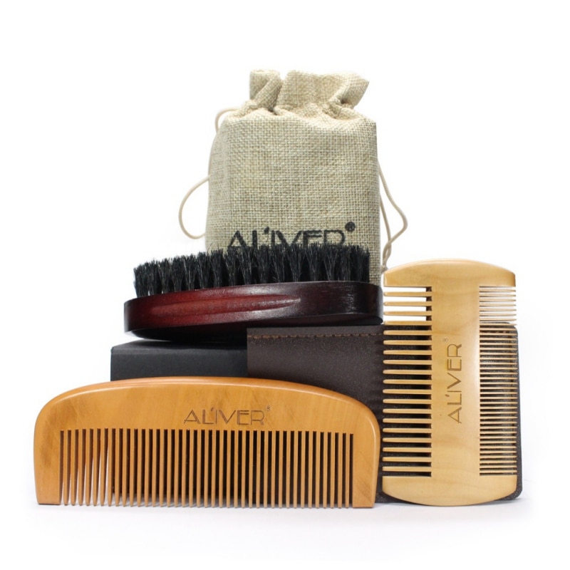 Men Moustache Beard Comb Kit for Men Beard & Mustache Beard Bristles Brush Natural Schima Wood Comb Beard Stylish