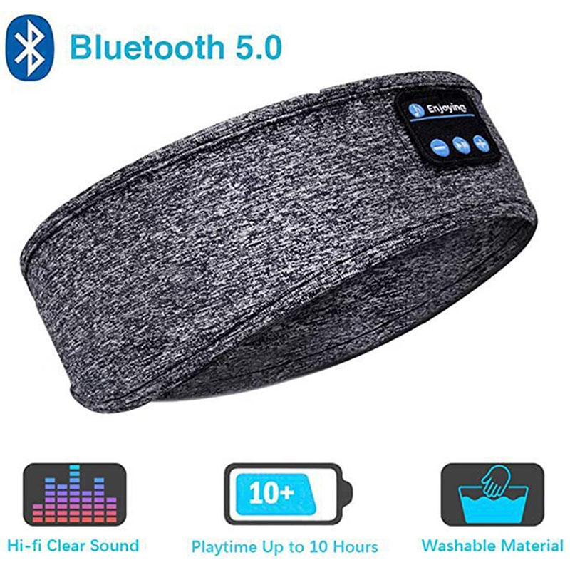 Écouteurs sans fil Bluetooth 5.0, bande de couchage, musique, doux, élastique, confortable, masque pour les yeux, casque de sommeil pour dormir sur le côté: GRIS