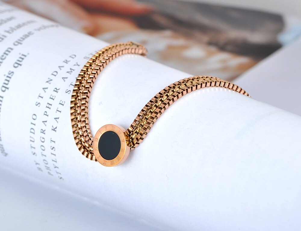 Pulseras Lokaer de tres capas con números romanos para mujer, pulsera de cadena de eslabones de acero inoxidable para de cumpleaños B20014
