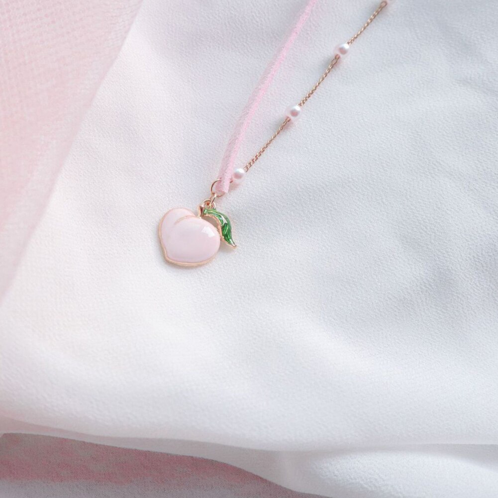 Pingente de coração de pêssego rosa, joia japonesa coreia 2020 para meninas colares curtos de clavícula joias estilosas joias fofas: Pink Peach