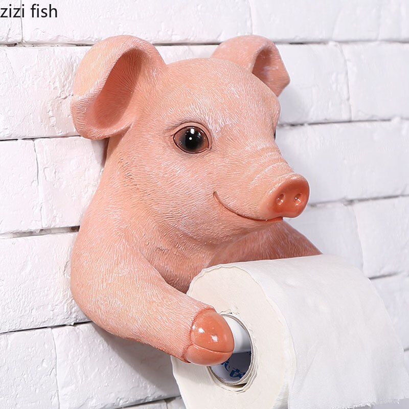 Pink Pig Roll Holders Bathroom Resin Pig Towel Holder Paper Towel Dispenser Toilet Modern Bathroom Shelf Holder Punch Free Hook