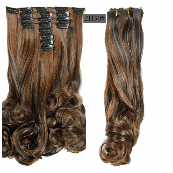 Luksus til fletning 50cm fremhævede farve syntetiske clips ins hårstykker bølget syntetisk clip on hair extensions 50cm 8 stk/sæt: 2 timer 30