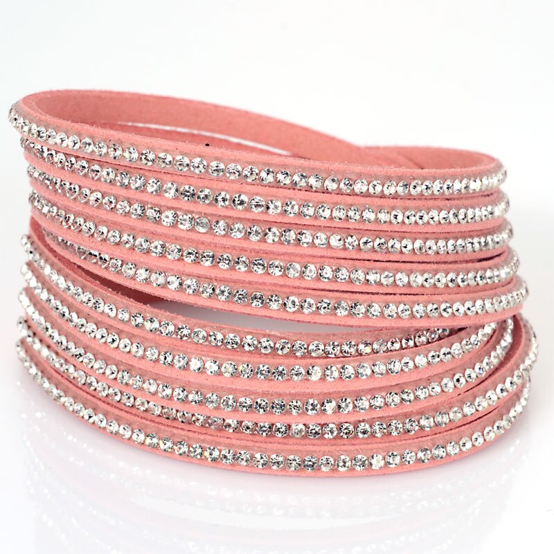 Miasol strass cristal daim velours cuir double wrap bracelets pour femme fête de mariage bijoux: Pink