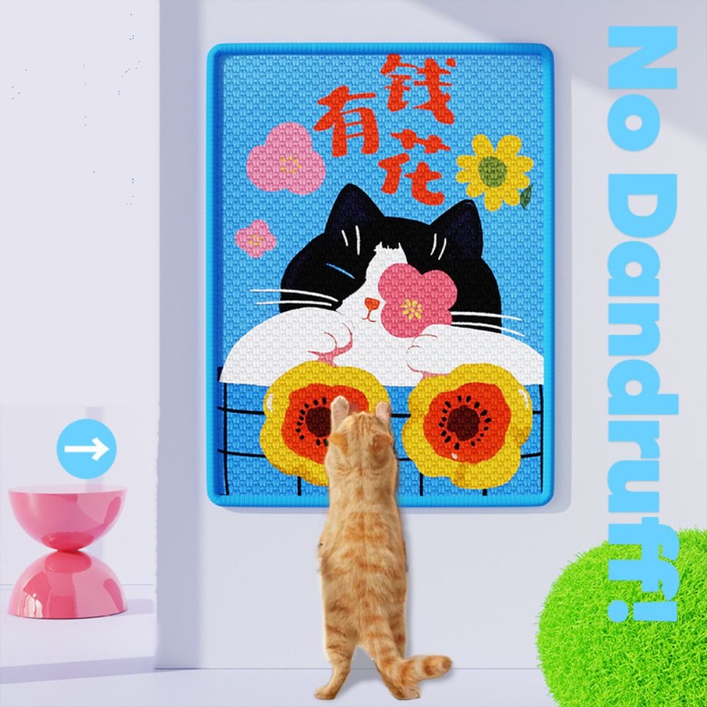 Zelfklevende krabpaal voor katten, slijtvast, anti-krabplank van sisal met cartoonpatroon, geschikt voor wandmontage.