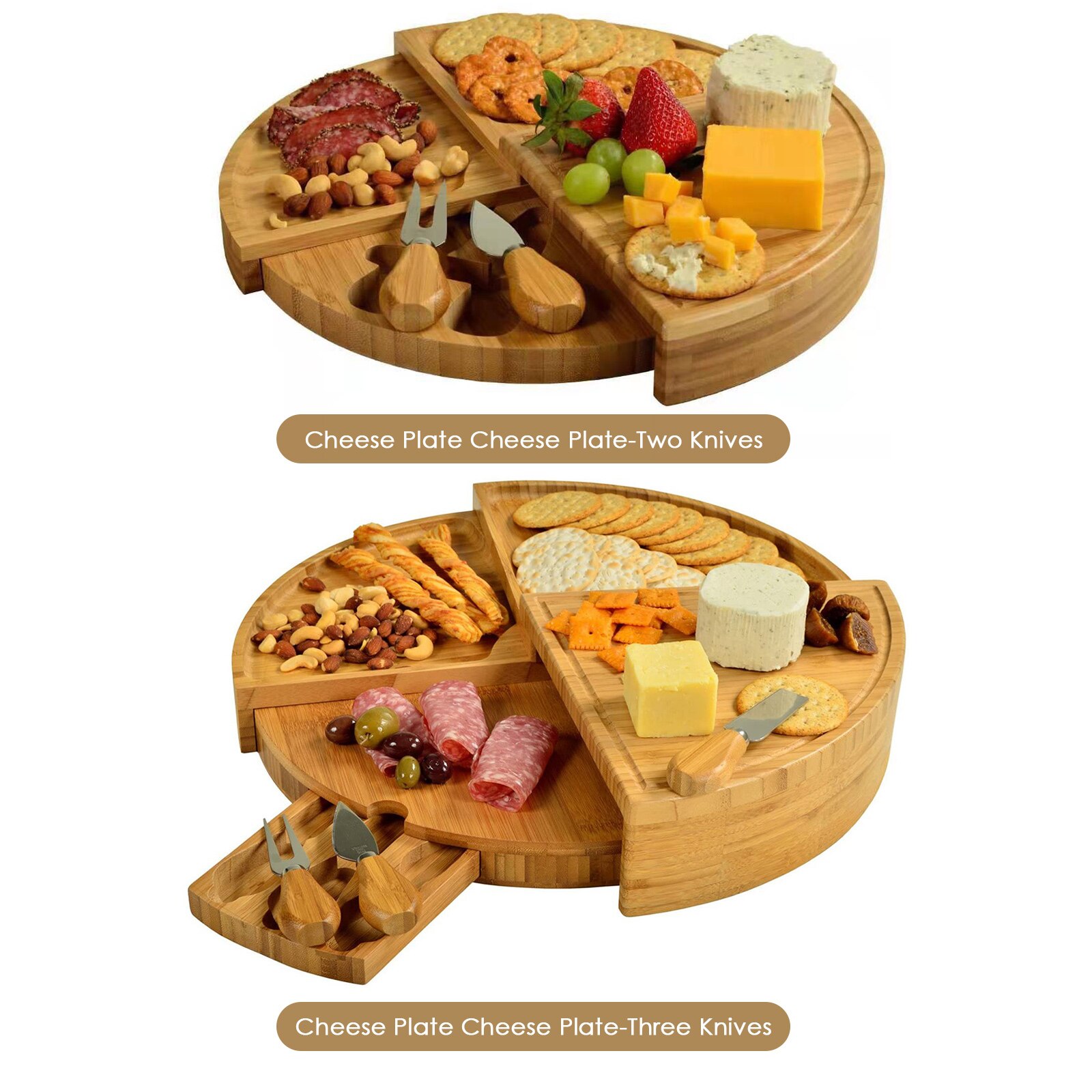 Bamboo Cheese Board With Cheese Knife Set 17 Inch Cheese Plate Rotating Serving Plate For Cheese Appetite Serving Marble Tray