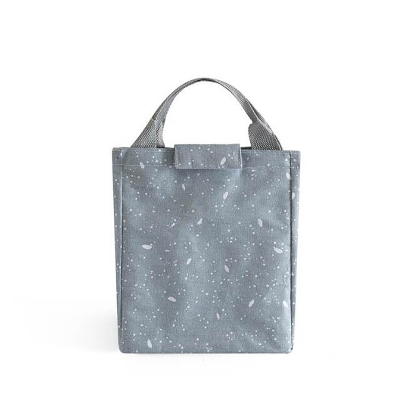 Waterproof Leisure Bag Cooler Lunch Bags Black Dot Pattern Hook Loop Opener Tote kids Warm Keeper Insulation Picnic Lunch Box: Gray