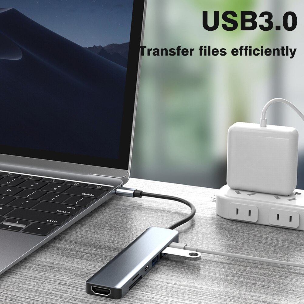 Byscoon Type C HUB 7 In 1 4K 2K 30Hz HDMI SD TF 5Gpbs OTG 87W PD Adapter For Asus Lingyao 3 Pro USB 3.0 Laptop Docking Station