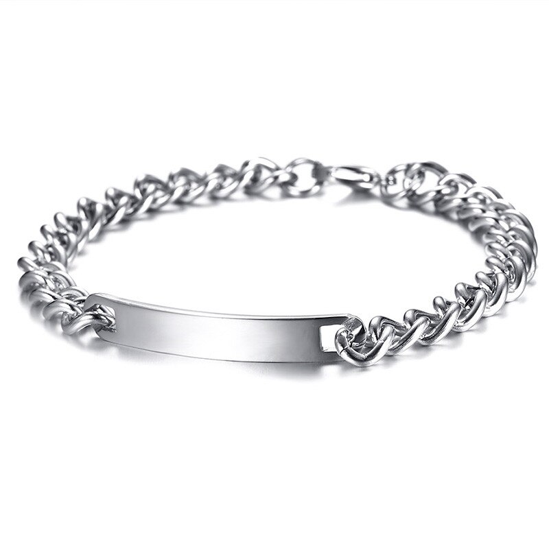 ZORCVENS id tag cuban link chain couple bracelets for men women golden stainless steel Jewelry: Silver 7mm for Man