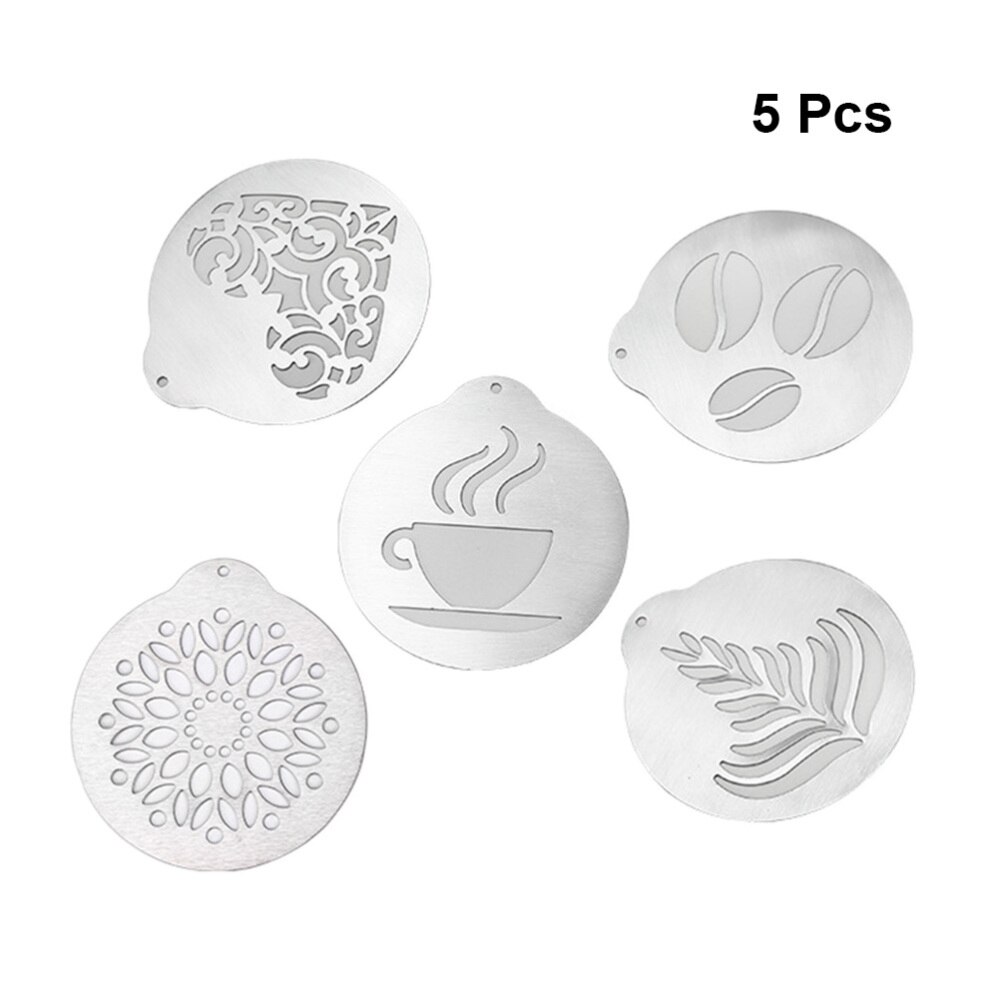 5 Pcs Coffee Stencils Delicate Stainless Steel Smooth Cappuccino Arts Templates for Artist Coffee Lover Barista