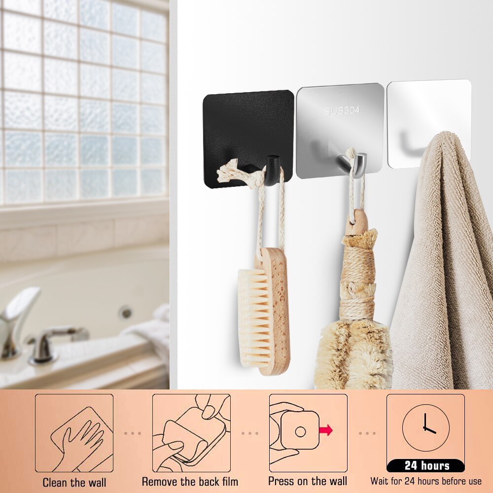 Adhesive Hooks Heavy Duty Wall Rack Waterproof Stainless Steel Rack Rustproof Hanger for Bathroom Bathroom Accessories