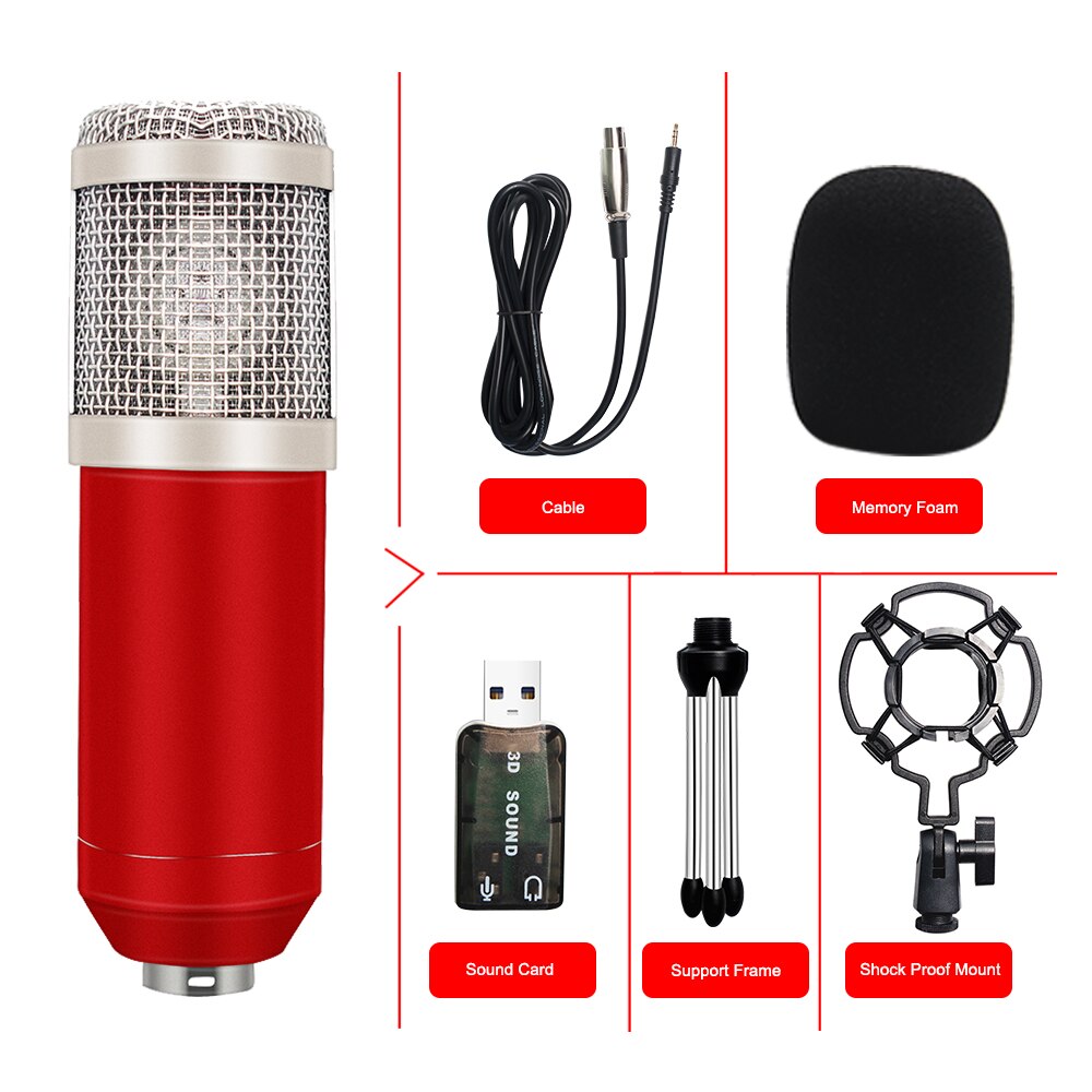 BM800 Microfoon Set Met Geluidskaart Microfono Karaoke Microfoon Opname Studio Bm800 Mic Ktv Karaoke Mic Braodcasting Zingen