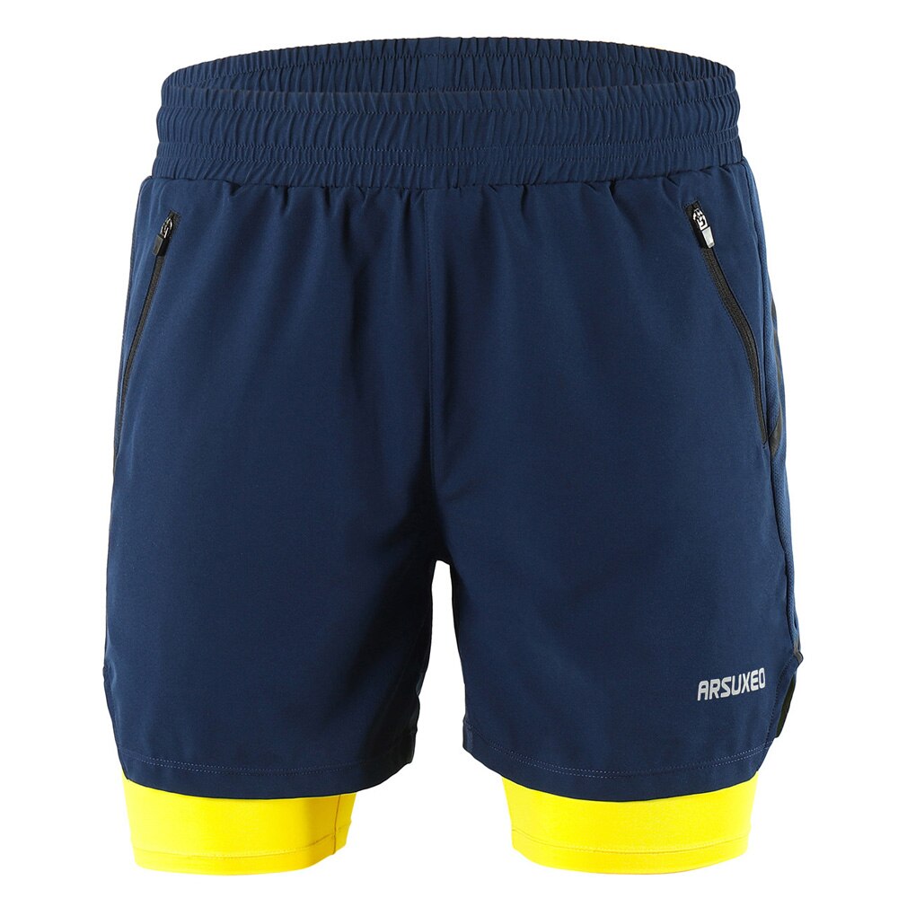 Mannen 2-In-1 Running Shorts Sneldrogende Sport Shorts Ademend Actieve Training Oefening Joggen Fietsen Shorts langer Liner: Blauw / L