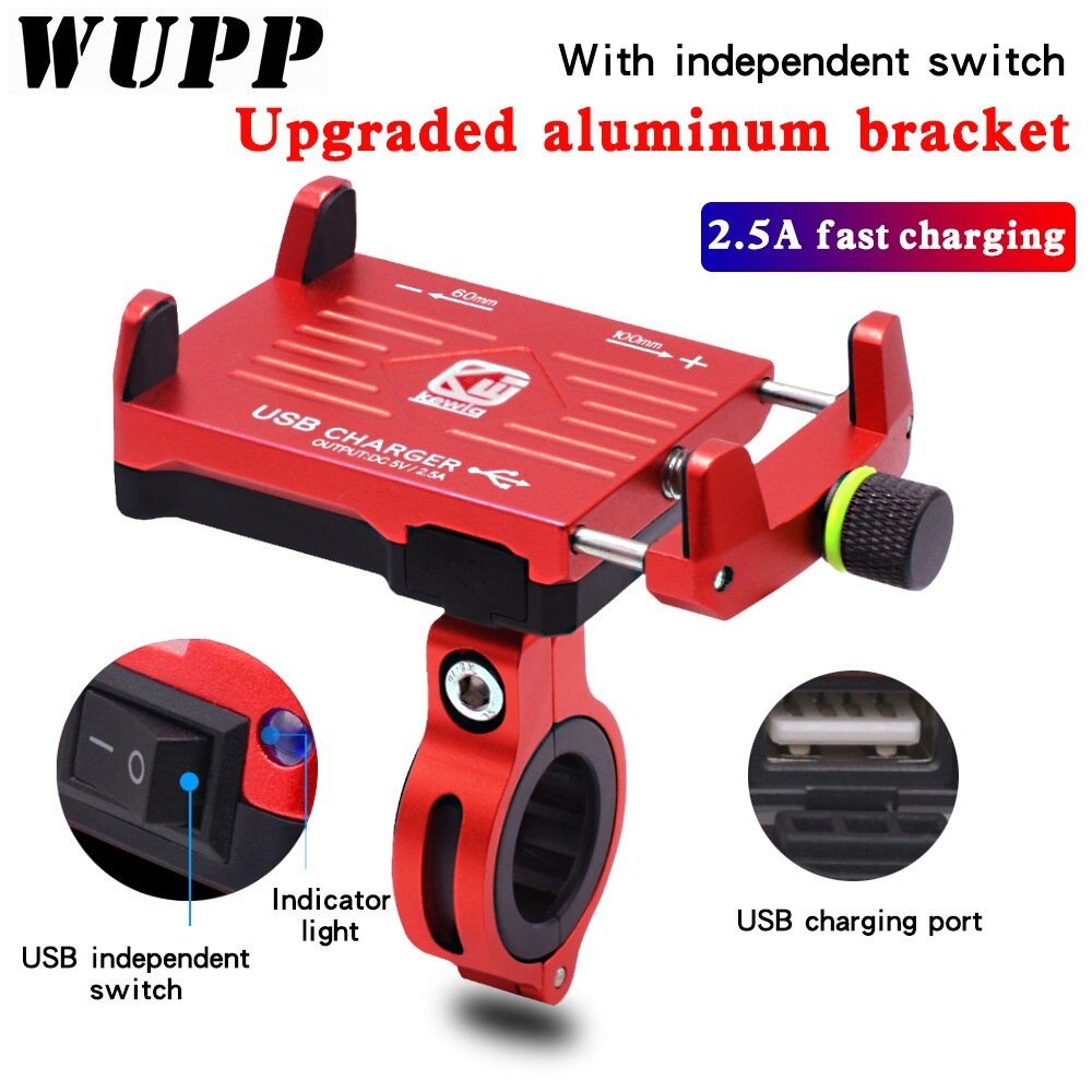Soporte de teléfono para motocicleta WUPP con cargador de alimentación USB para equipos de Moto de 4,5-6,2 ", accesorios de motocicleta