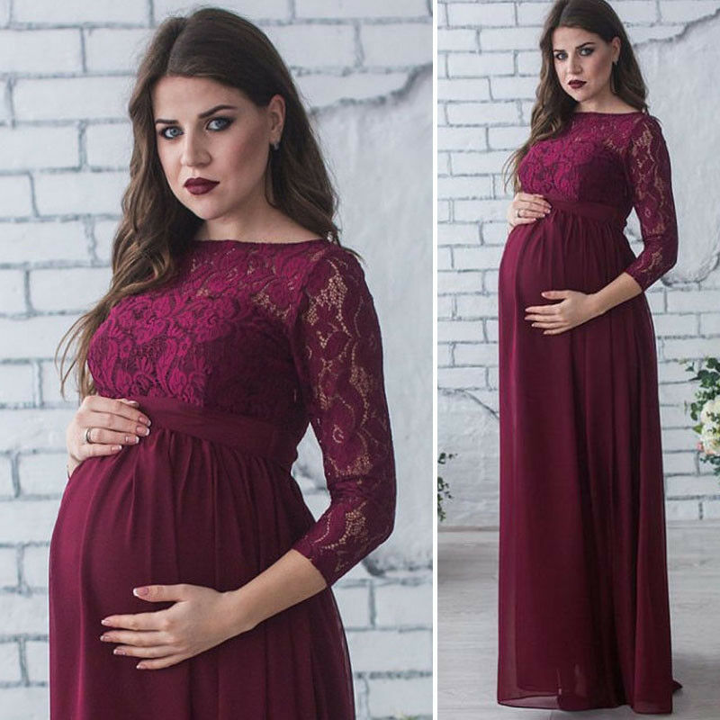 Pudcoco Schwangere murmeln Kleid Mutterschaft Fotografie Requisiten Frauen Schwangerschaft Kleidung Spitze Kleid Für Schwangere Foto Schießen Kleidung: Wein-verrotten / L
