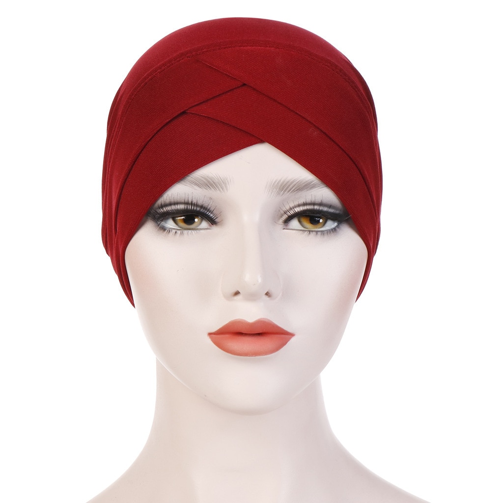 Muslimische Frauen Hijab Turban Hütte Kopf Schal Haarausfall Krebs Chemo Deckel Kopftuch wickeln Islamischen Mütze Motorhaube strecken Headwear Hütte: 13 dunkel rot