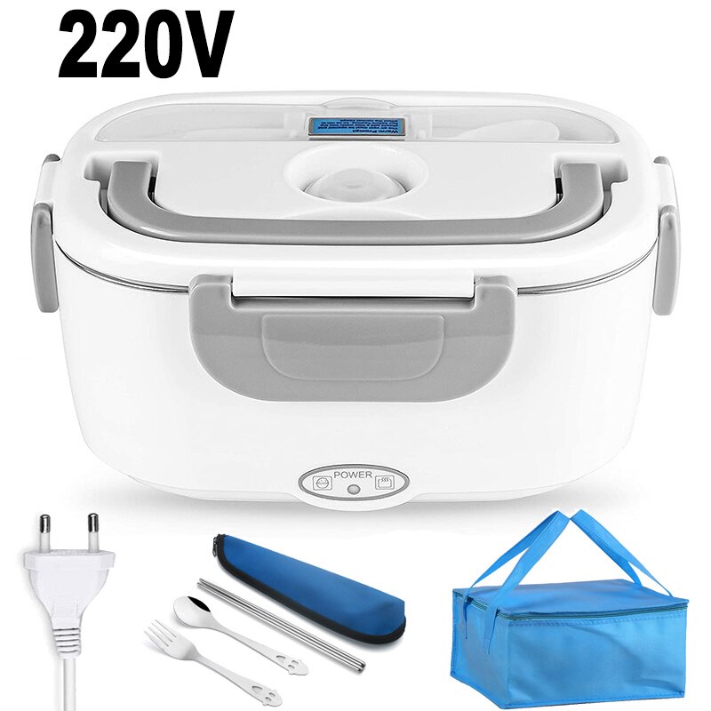 Eu Us Car Plug Plastic Elektrische Lunchbox 12V 24V 220V 110V Voedsel Heater Warmer Container verwarmd Bento Boxs 40W Servies Set: 220V EU Plug-Bag Set